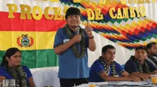 Evo Morales hoy en un acto en el Trópico a horas de su declaración en Tarija